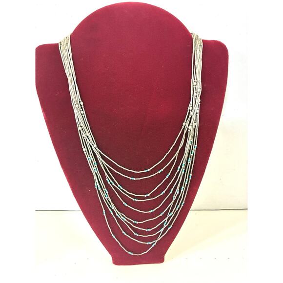 Vintage Sterling Liquid Silver Turquoise Multi-Strand Necklace - Picture 1 of 5